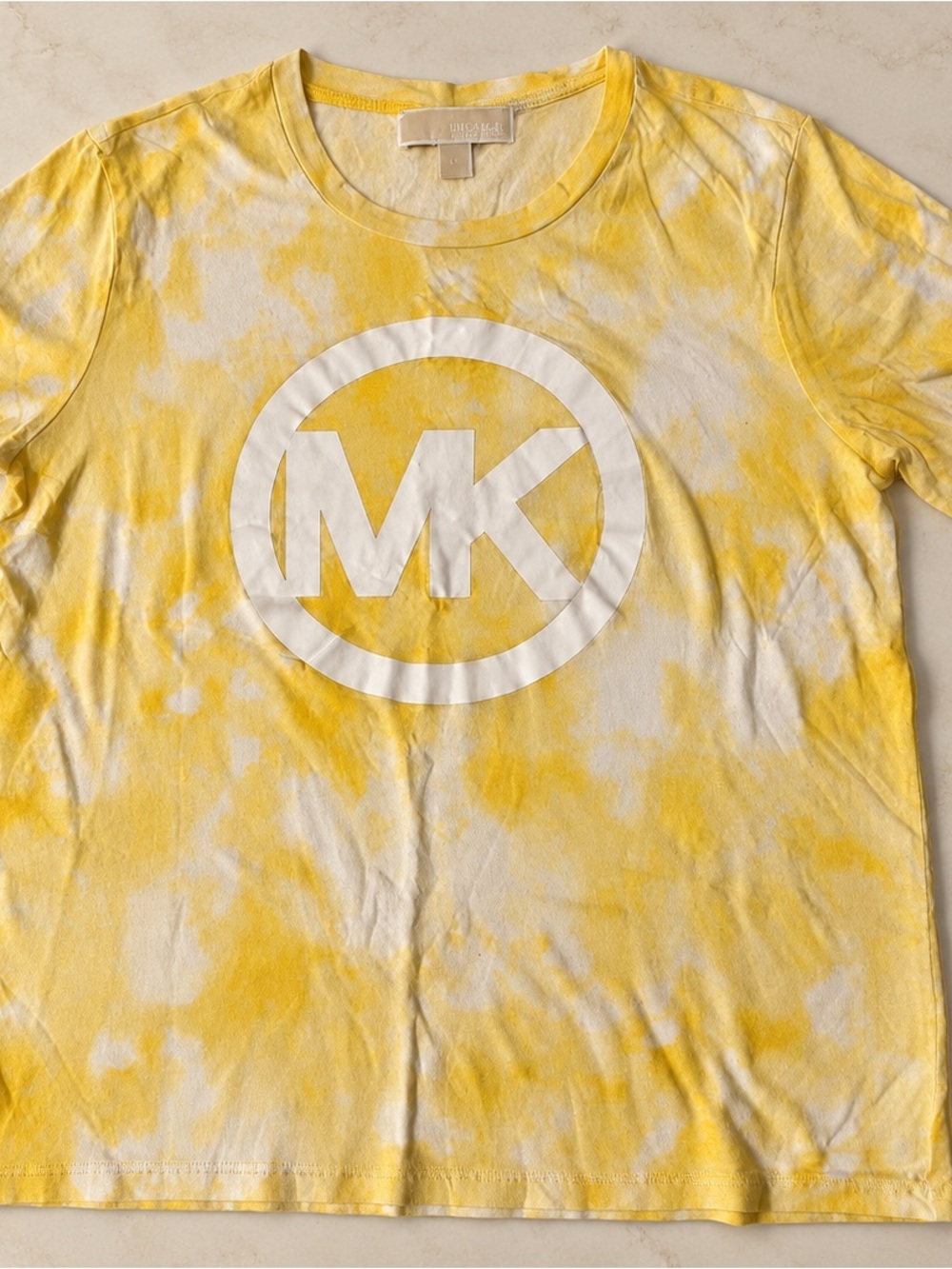 Michael Kors Kids Yellow & White Tie-Dye MK Logo Tee